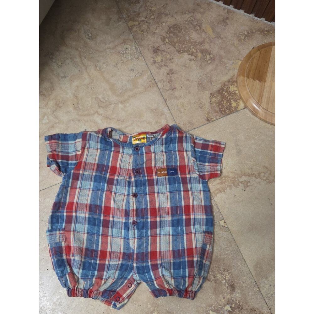 Toddler Plaid Button Romper in Red, Blue & Cream.caribana St Thomas U.s.